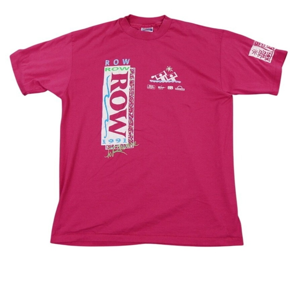 VTG Hanes Row Row‎ Row To Revere 91 Mens XL Graphic Bud Light Kiss 108 T-Shirt